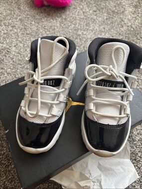 Jordan Kids Black and White Patent Toe Sneakers